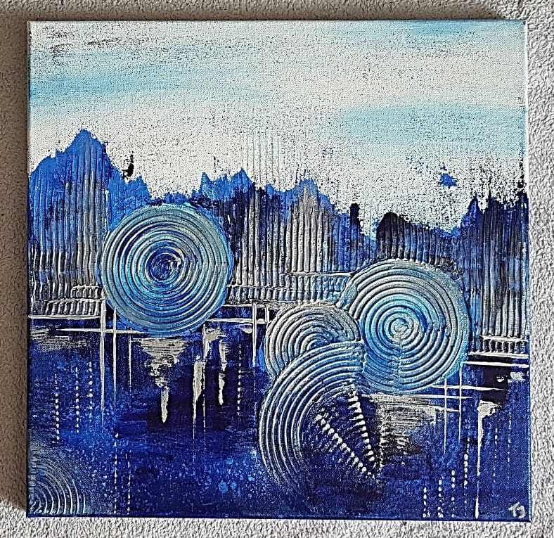 stadt abstrakt geometrisch bild skyline blau unikat stadtbild handgemalt abstrakte moderne kunst