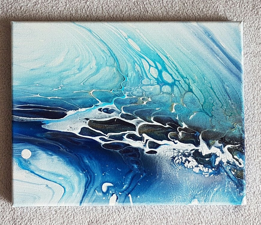 acryl malerei bild kunst abstrakt blau weiß netz bilder gemaelde blau weiß handsigniert