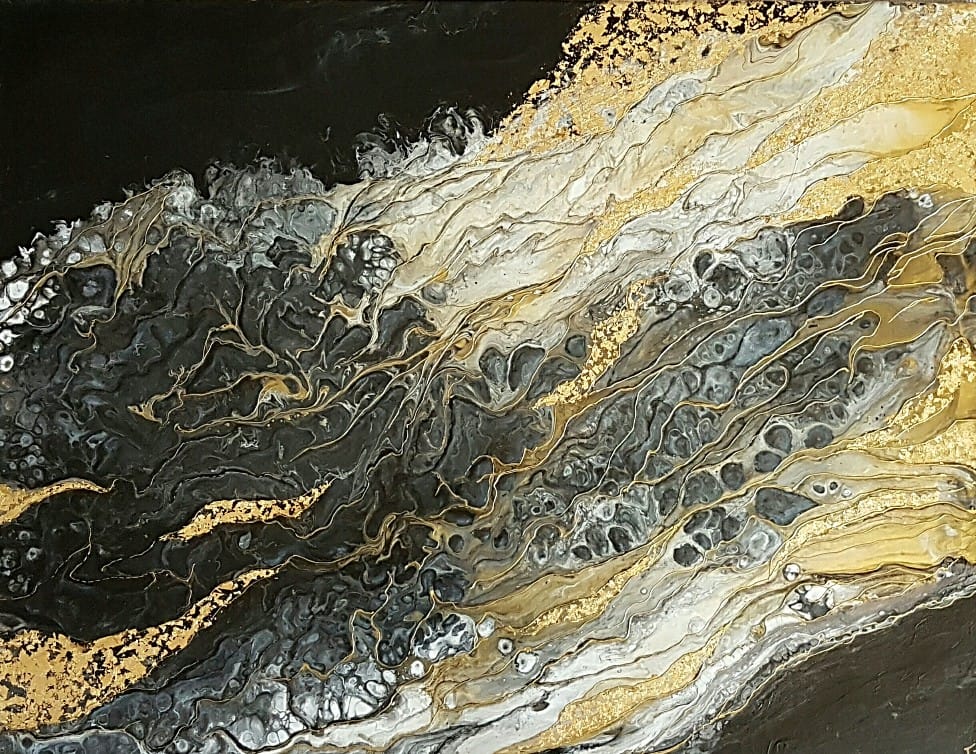 Golden Space 2.0 70x90cm Original Bilder Gemälde Fluidart